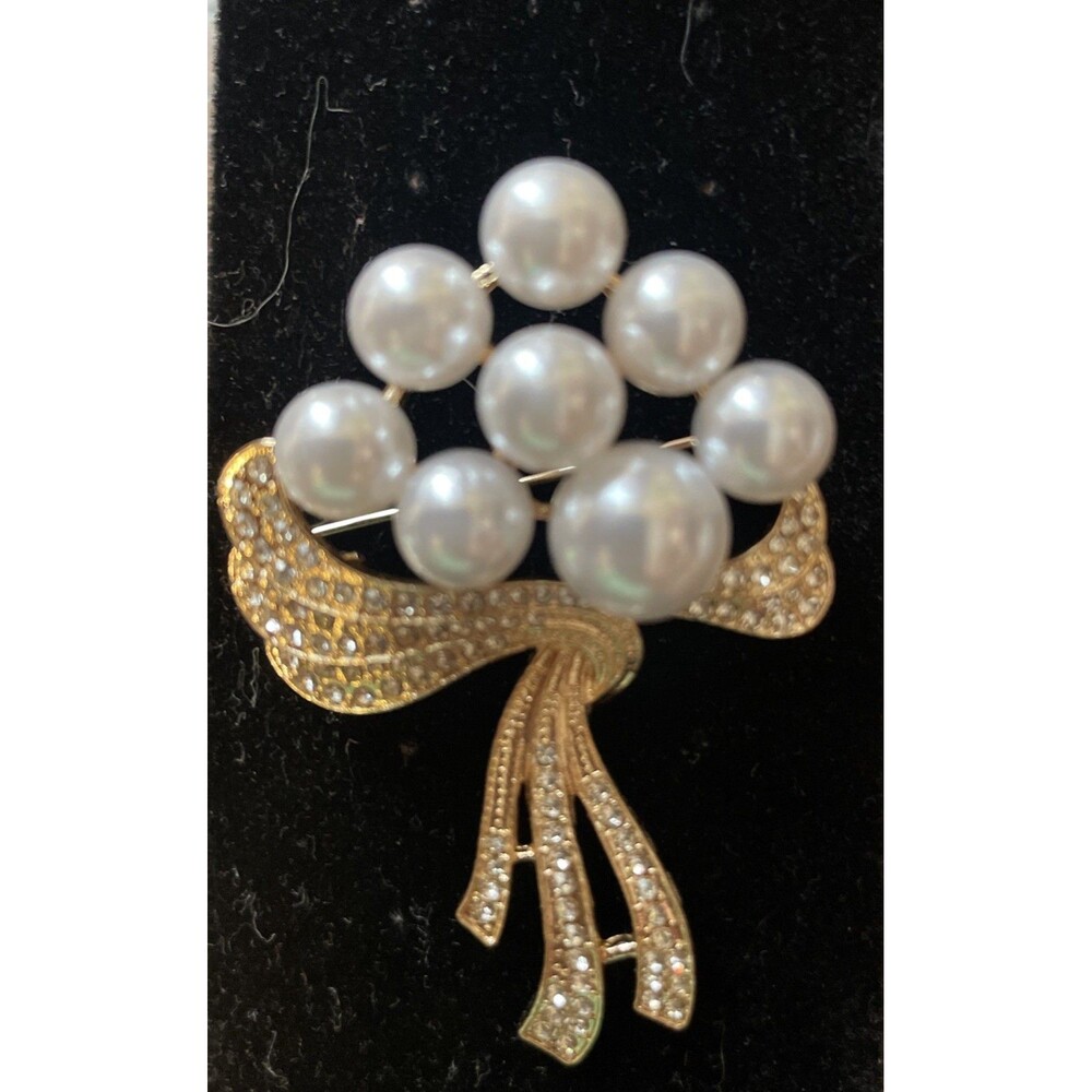 Faux Pearl And Diamond Vintage Brooch